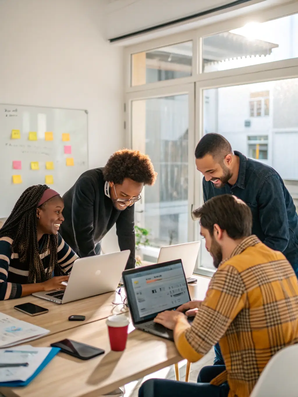 A business team collaborates using a generative AI tool to automate repetitive tasks, improving efficiency and productivity with Secnds AI's solutions.